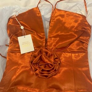 Miss Circle Marcia Orange Satin Strappy Halter Neck Dress